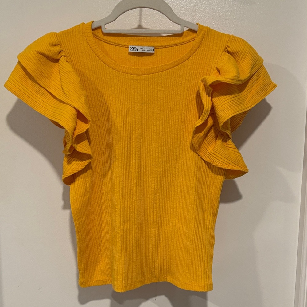 Zara Women's Vibrant Yellow Short Sleeve Top